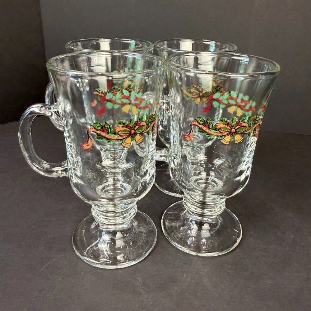 Set of 4 Vintage Johnson Brothers Victorian Christmas Glass Irish Coffee Mugs